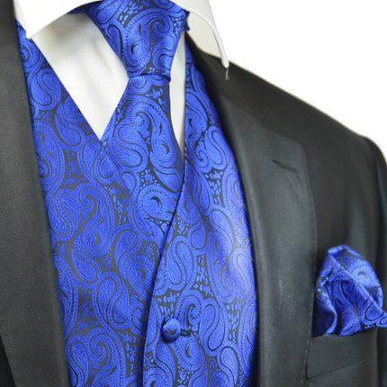 Classic Royal Blue Paisley Tuxedo Vest Set Paul Malone Vest - Paul Malone.com