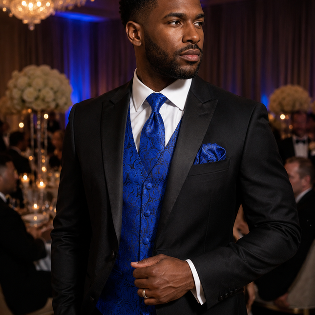 Classic Royal Blue Paisley Tuxedo Vest Set