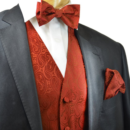 Classic Red Paisley Tuxedo Vest Set Paul Malone Vest - Paul Malone.com