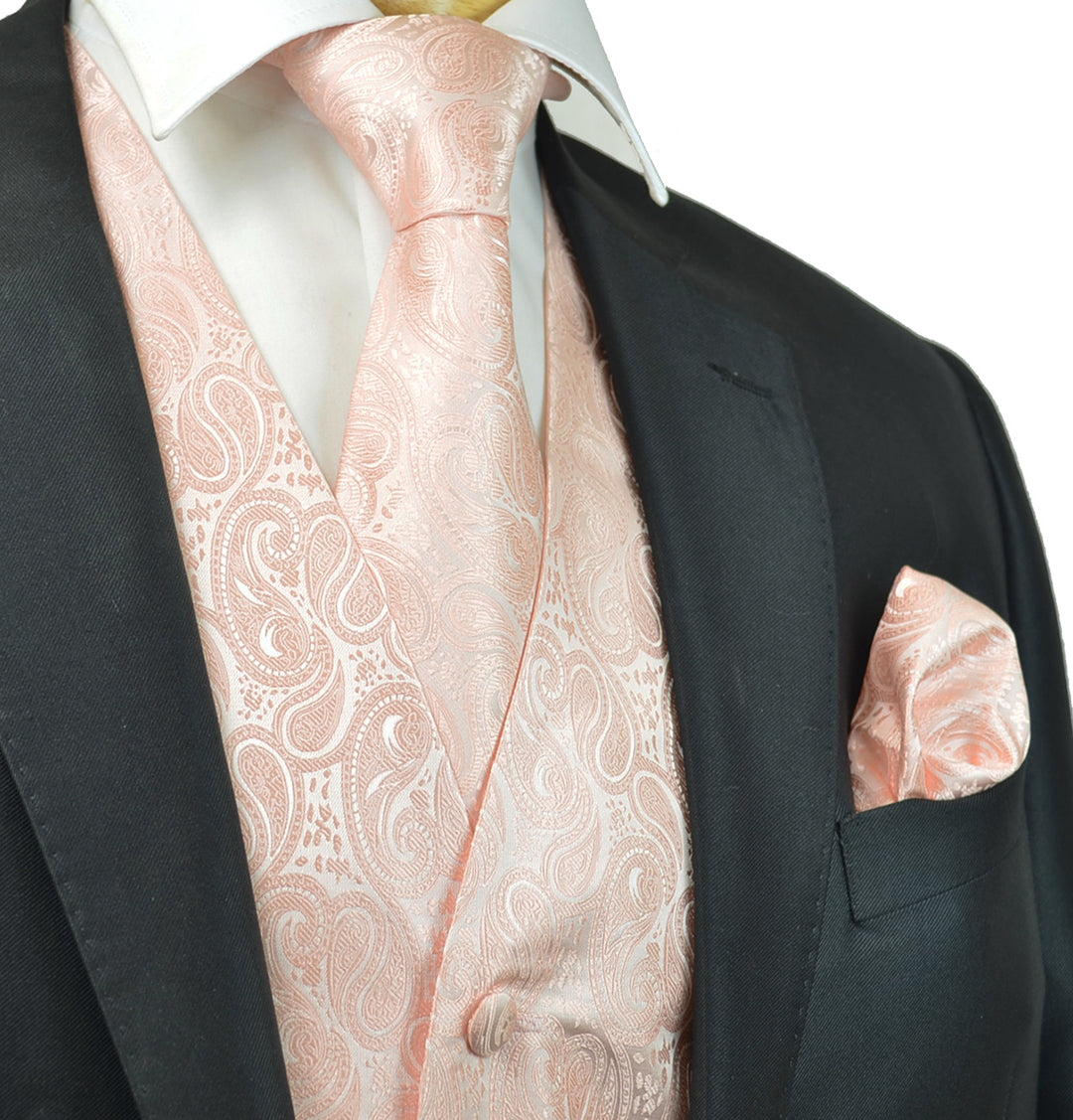 Blush Paisley Satin Vest with selling Matching Bow Tie or Long Tie and Pocket Square