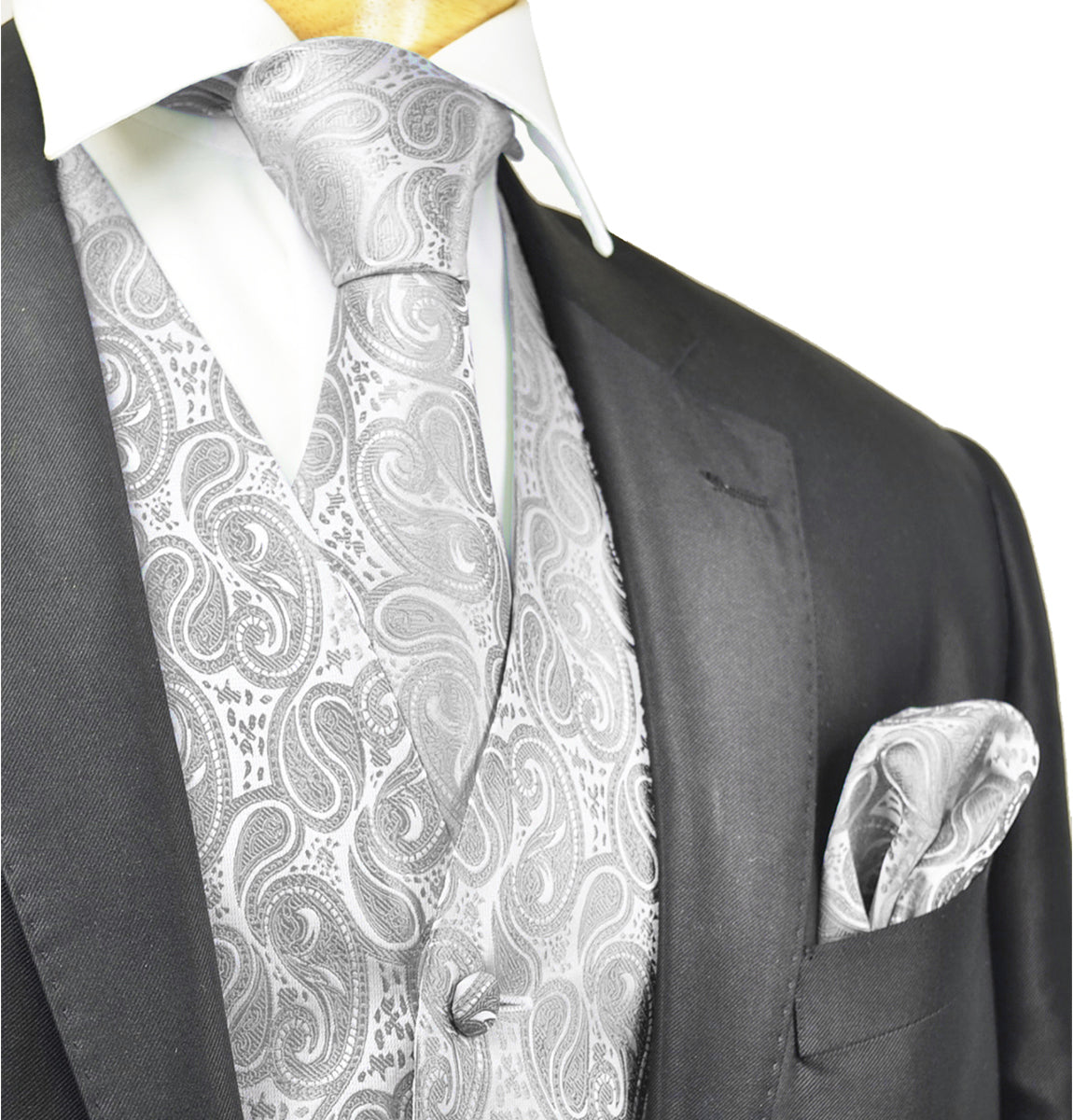 Silver-Grey Paisley Tuxedo Vest Set – Paul Malone
