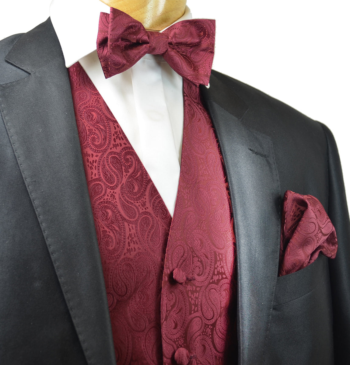 Burgundy Paisley Tuxedo Vest Set | Paul Malone