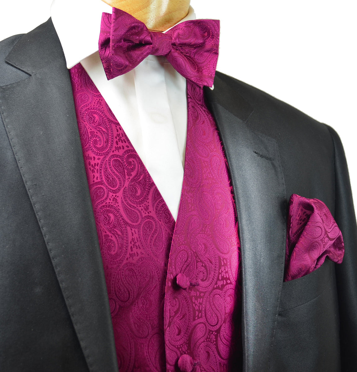 Blush Paisley Satin Vest with Matching Bow Tie or Long Tie online and Pocket Square