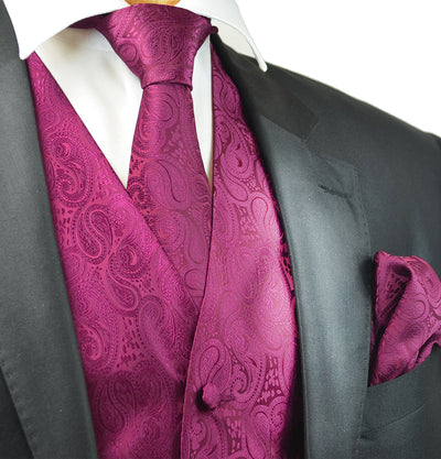 Hot Pink Paisley Tuxedo Vest Set Paul Malone Vest - Paul Malone.com