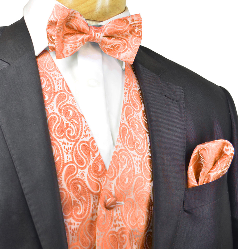 Grid Pattern Tuxedo Vest and Bow sale Tie in Shades or Orange and Red