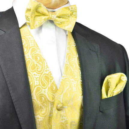 Glowing Gold Paisley Tuxedo Vest Set Paul Malone Vest - Paul Malone.com