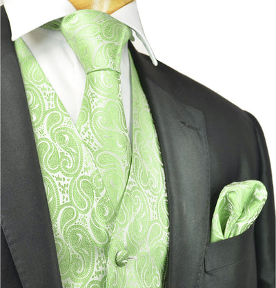 Lime Green Paisley Tuxedo Vest Set Paul Malone Vest - Paul Malone.com