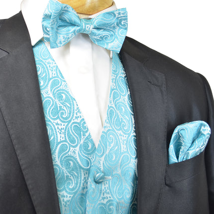 Turquoise Paisley Tuxedo Vest Set Paul Malone Vest - Paul Malone.com