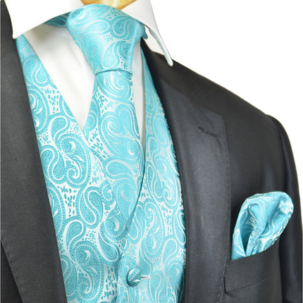 Turquoise Paisley Tuxedo Vest Set Paul Malone Vest - Paul Malone.com