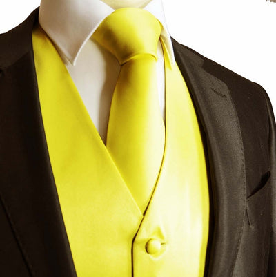 Men's Solid Sun Yellow Suit Vest Set Vesuvio Napoli Vest - Paul Malone.com