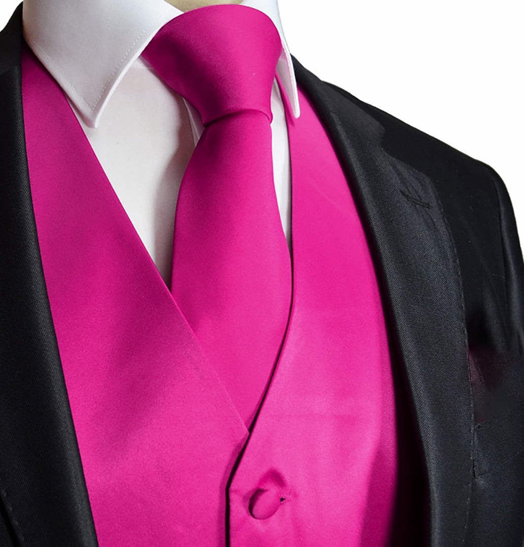 Men's Solid Hot Pink Suit Vest Set Paul Malone Men's Solid Hot Pink Suit Vest Set Paul Malone