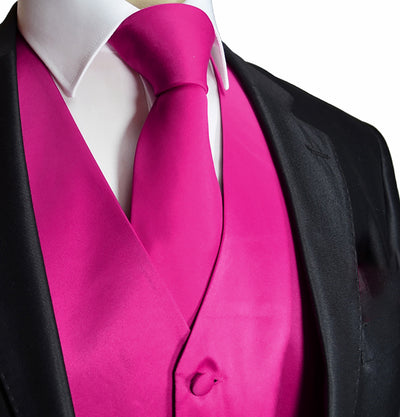 Men's Solid Hot Pink Suit Vest Set Vesuvio Napoli Vest - Paul Malone.com