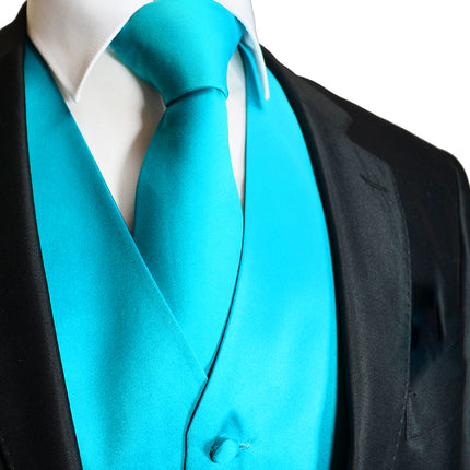Men's Solid Turquoise Suit Vest Set Vesuvio Napoli Vest - Paul Malone.com