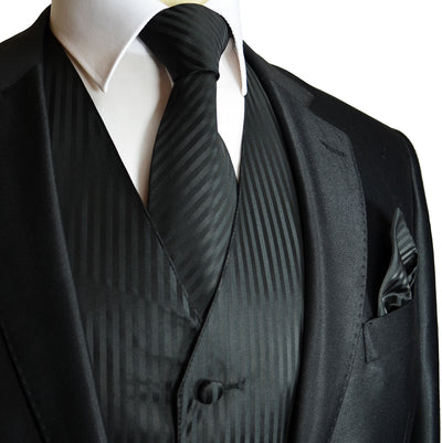 Men's Black Striped Vest and Tie Vesuvio Napoli Vest - Paul Malone.com