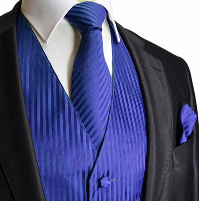 Men's Royal Blue Striped Vest and Tie Vesuvio Napoli Vest - Paul Malone.com