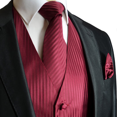 Men's Burgundy Striped Vest and Tie Vesuvio Napoli Vest - Paul Malone.com