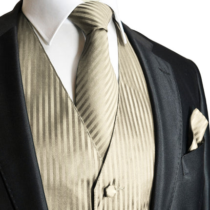 Men's Champagne Striped Vest and Tie Vesuvio Napoli Vest - Paul Malone.com
