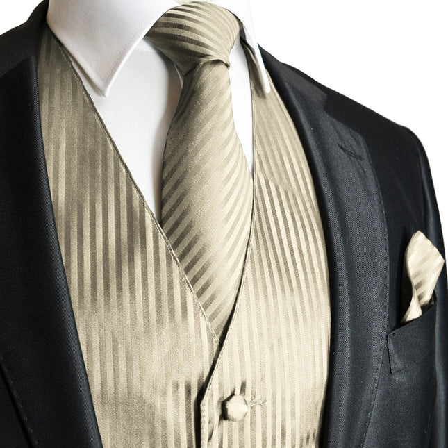 Men's Champagne Striped Vest and Tie Vesuvio Napoli Vest - Paul Malone.com