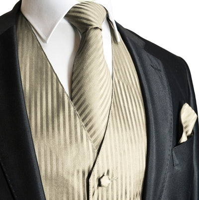 Men's Champagne Striped Vest and Tie Vesuvio Napoli Vest - Paul Malone.com