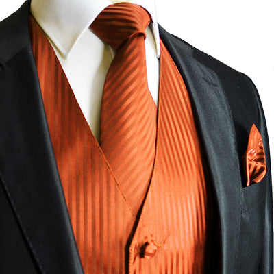 Men's Orange Striped Vest and Tie Vesuvio Napoli Vest - Paul Malone.com