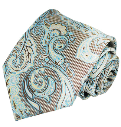 Light Angel Blue and Brown Paisley 7-fold Silk Tie Set Verse9 Ties - Paul Malone.com