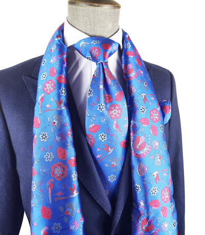 Palace Blue Floral 100% Silk Tie, Scarf and Pocket Square Verse9 Ties - Paul Malone.com