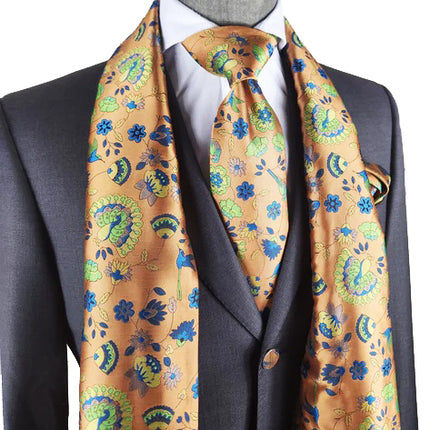 Frosted Almond Floral 100% Silk Tie, Scarf and Pocket Square Verse9 Scarves - Paul Malone.com