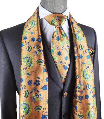 Amberglow Floral 100% Silk Tie, Scarf and Pocket Square Verse9 Ties - Paul Malone.com
