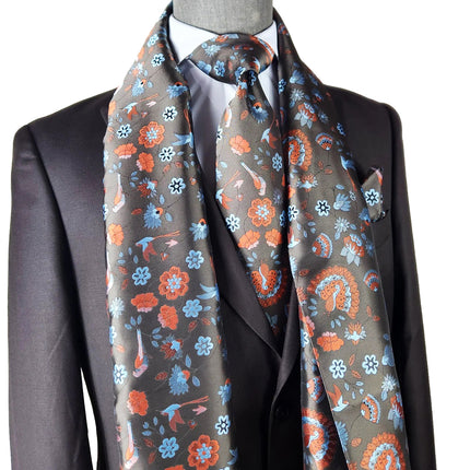 Brown and Burnt Orange Floral 100% Silk Tie, Scarf and Pocket Square Verse9 Scarves - Paul Malone.com