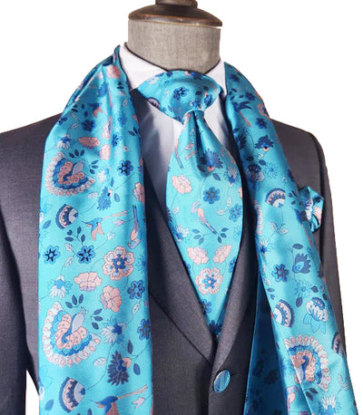 Hawaiian Ocean Blue Floral 100% Silk Tie, Scarf and Pocket Square Verse9 Ties - Paul Malone.com