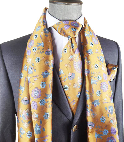Golden Glow Floral 100% Silk Tie, Scarf and Pocket Square Verse9 Ties - Paul Malone.com