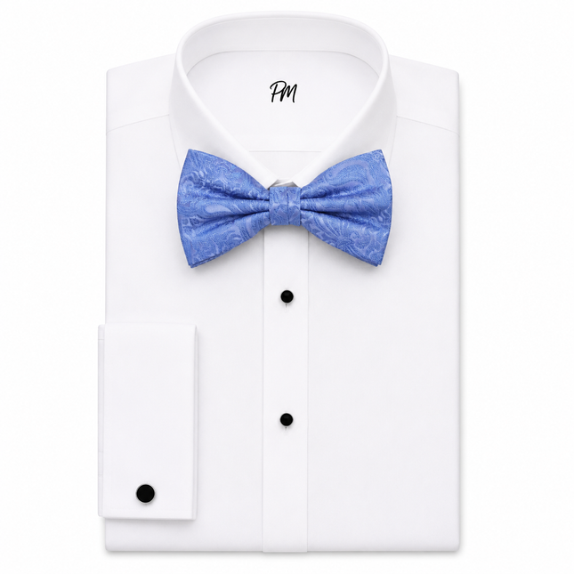 Azure Blue Paisley Silk Bow Tie