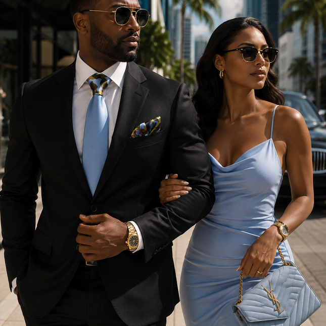 Solid Blue Contrast Knot Tie Set by Paul Malone