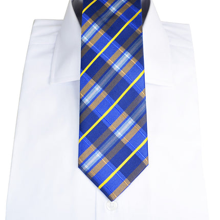 Blue and Yellow Plaid Silk Tie and Pocket Square Paul Malone Ties - Paul Malone.com
