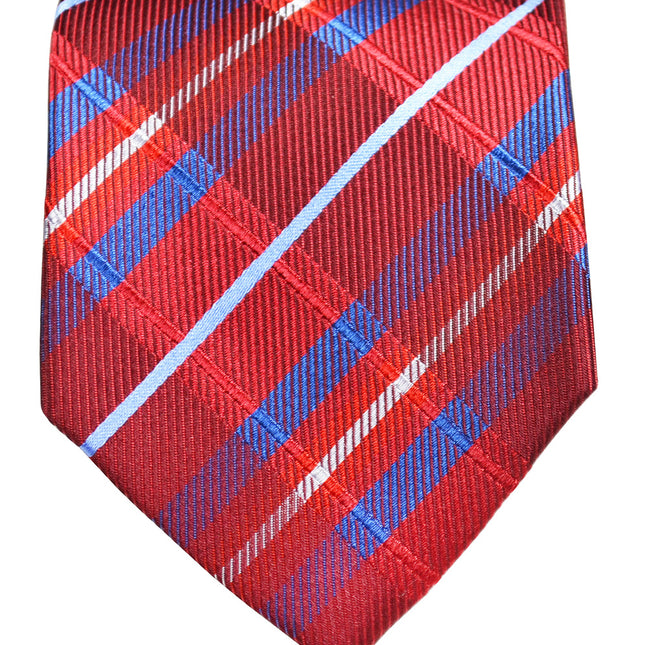 Red and Blue Plaid Silk Tie and Pocket Square Paul Malone Ties - Paul Malone.com