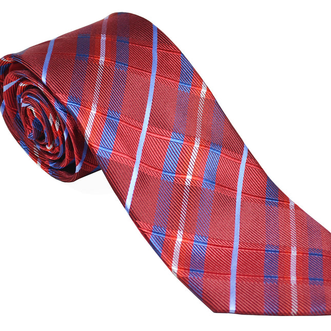 Red and Blue Plaid Silk Tie and Pocket Square Paul Malone Ties - Paul Malone.com