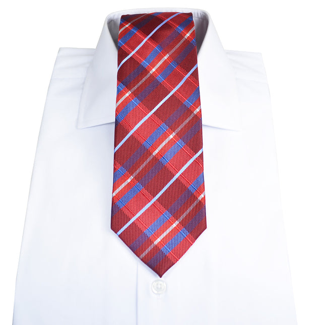 Red and Blue Plaid Silk Tie and Pocket Square Paul Malone Ties - Paul Malone.com