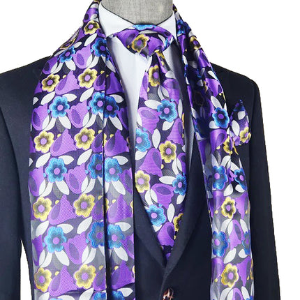 Purple Floral 100% Silk Tie, Scarf and Pocket Square Verse9 Scarves - Paul Malone.com