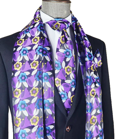 Amerthyst Orchid Patterned 100% Silk Tie, Scarf and Pocket Square Verse9 Ties - Paul Malone.com