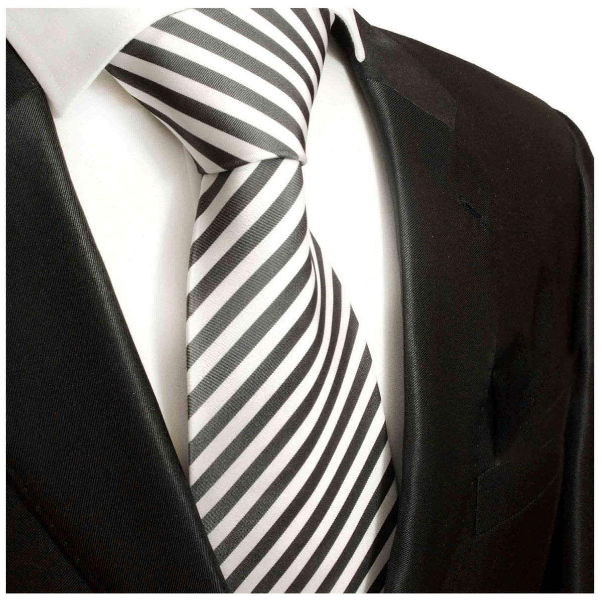 Charcoal and White Silk Necktie by Paul Malone | Paul Malone