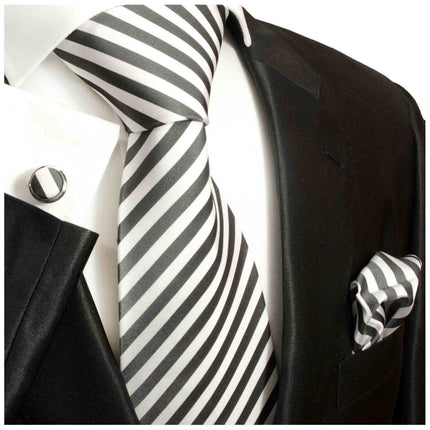 Charcoal and White Striped Necktie Paul Malone Ties - Paul Malone.com