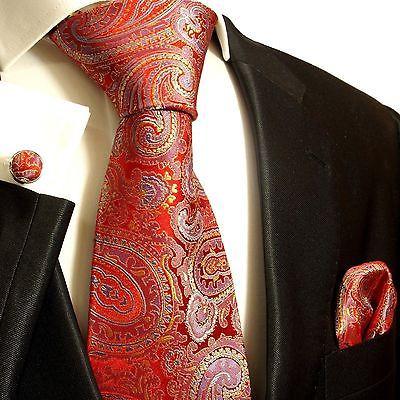 Silk Necktie Set by Paul Malone . Red, Blue and Gold Paisley Paul Malone Ties - Paul Malone.com