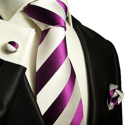 Silk Necktie Set by Paul Malone . Purple and White Stripes Paul Malone Ties - Paul Malone.com