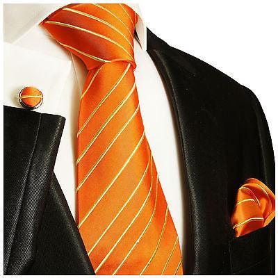 Orange Striped Silk Necktie Set Paul Malone Ties - Paul Malone.com