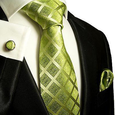 Green Patterned Silk Necktie Set by Paul Malone | Paul Malone