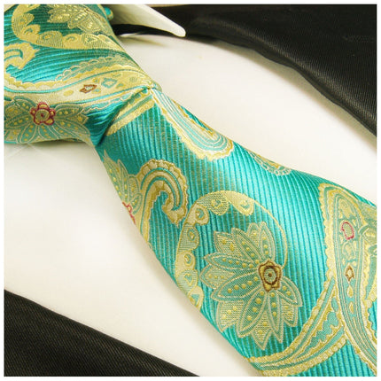 Angel Blue and Gold Paisley Silk Necktie Set By Paul Malone Paul Malone Ties - Paul Malone.com