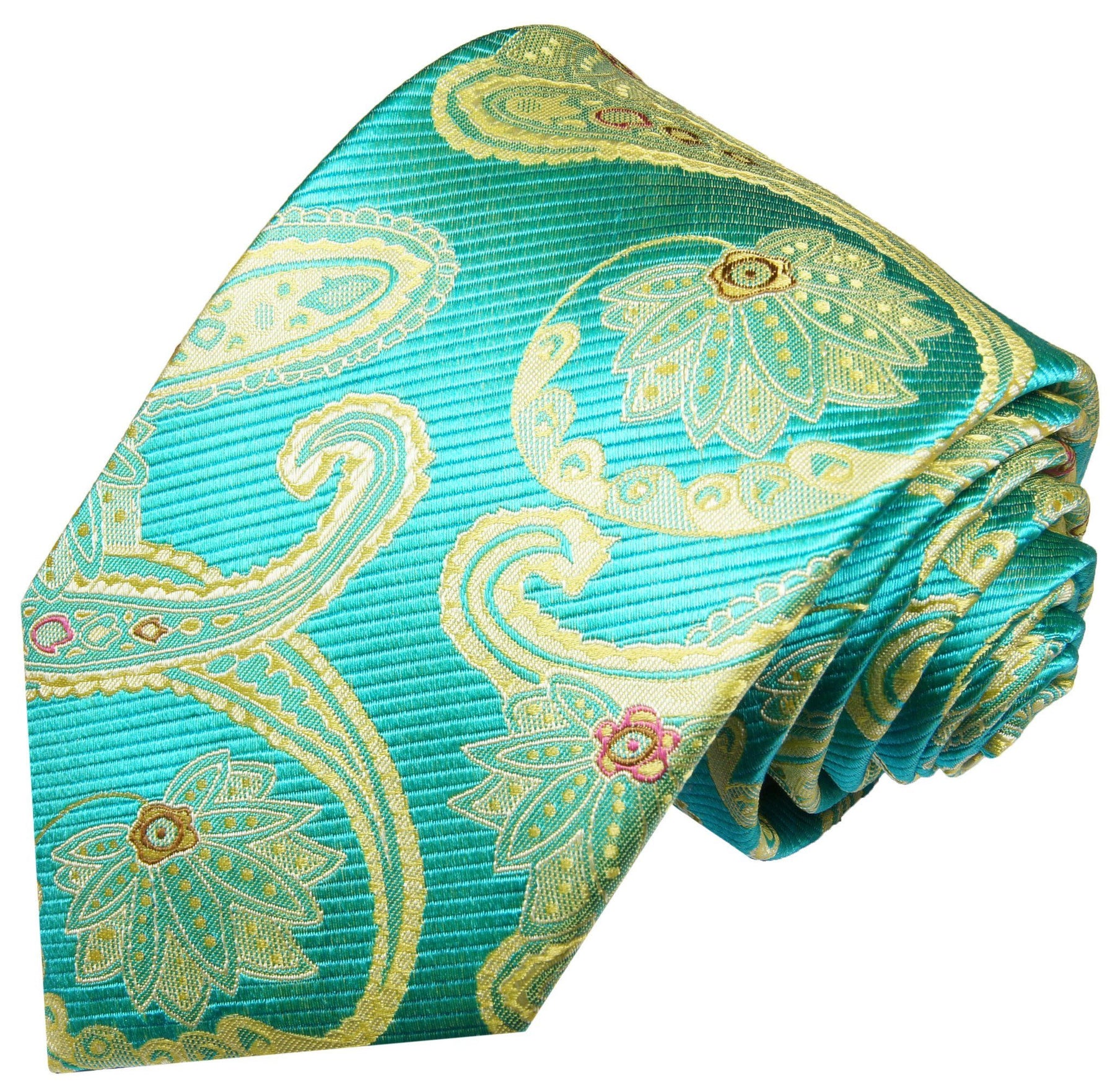 Extra Long Angel Blue and Gold Paisley Silk Necktie Set By Paul Malone ...