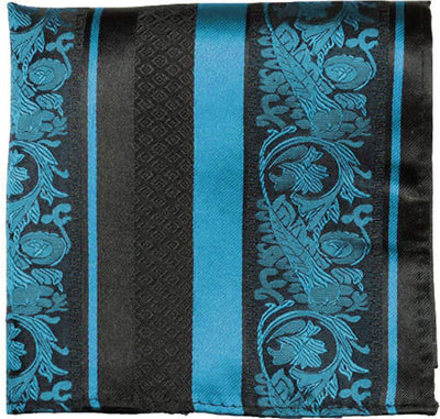 Turquoise and Black Silk Pocket Square Paul Malone Pocket Square - Paul Malone.com