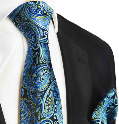 Blue and Lime Paisley Silk Tie by Paul Malone Paul Malone Ties - Paul Malone.com