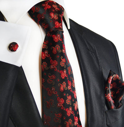 Red and Black Paisley Silk Necktie Set by Paul Malone Paul Malone Ties - Paul Malone.com